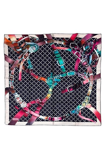 Cacharel İpek Eşarp Twill - 8938313-922 Lacivert Fuşya