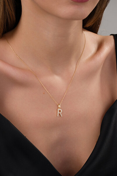 Zeynepli gold & jewelry 14 AYAR ALTIN TAŞLI R HARFLİ KOLYE