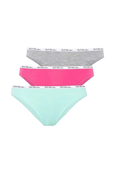 U.S. Polo Assn. Bumbac și Lycra, 3 piese Chiloți pentru femei Fuchsia & Gri &...