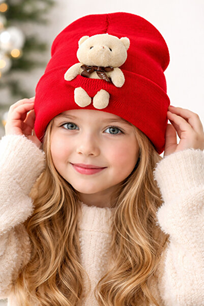 Muraty قبعة أطفال مرنة من الصوف مع تفاصيل دب قطيفة، قبعة للبالغين من الجنسين ...