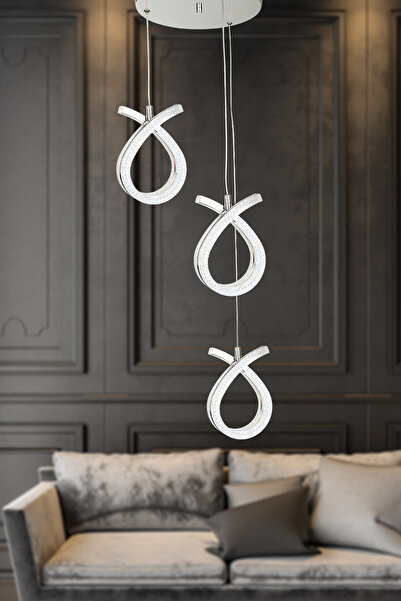 Begüsa Vena 3 Renk Ledli Salon-Oturma Odası Sarkıt 3.Lü Avize Krom