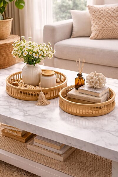 NEWNOW Round Bamboo Decorative Tray |   Natural Bamboo Presentation & Organiz...