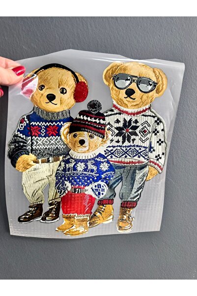 Gönülden Tasarım Ütü İle Yapışan Ayı Ailesi Transfer Baskı Arma 29x25 Cm