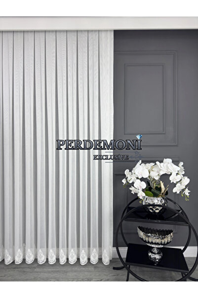 PERDEMONİ Süzene Etek Nakışlı Bodrum Desen Bambu Zemin Tül Perde