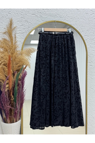 BENAHOLL Ülkü Lined Belted Organized Skirt-Ek752.1 Black