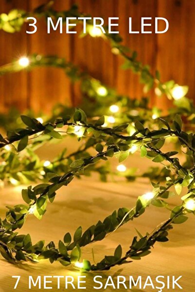 Sanctum 7 Metre Dekoratif Yeşil Yapraklı Yapay Sarmaşık Ve 3 Metre Peri Led G...