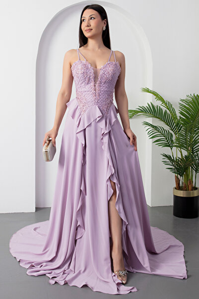 PULLIMM Сукня з серцеподібним вирізом, бретельками та рюшами K-02