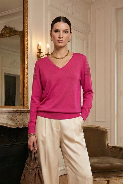 Yağmur Butik Sırt Ve Kolları Tül Detaylı Triko