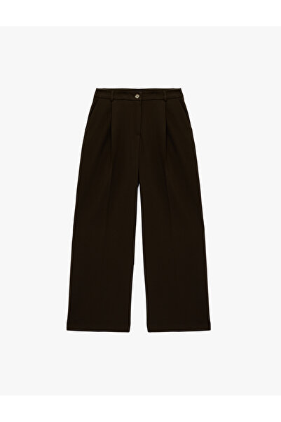 Koton Pleat Detailed Wide Leg Fabric Trousers with Pockets