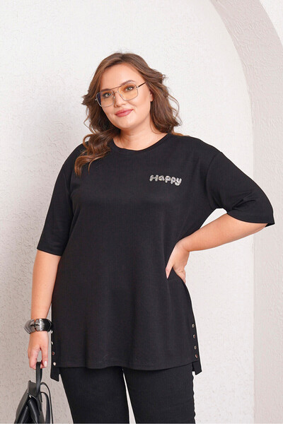 Büyük Moda Happy Stone Printed Modal T-Shirt