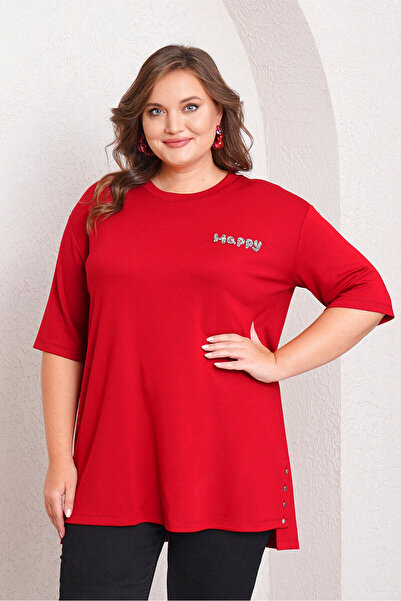 Büyük Moda Happy Stone Printed Modal T-Shirt