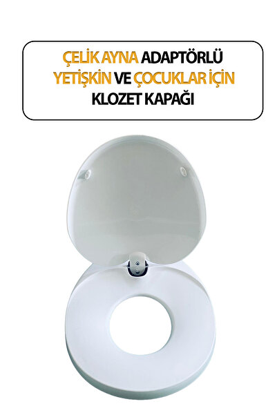 Çelik Ayna Klozet Kapağı, Adaptörlü, Amortisörlü Yetişkin ve Çocuklar İçin Bi...