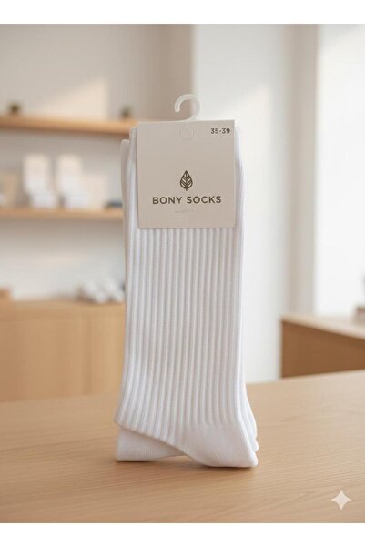 Katia&Bony White Corded Fabric Thick Women's Socks