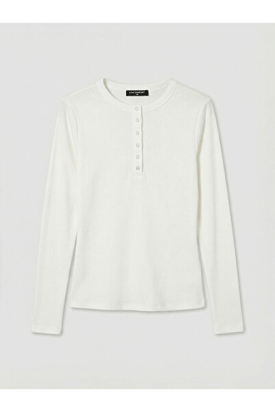 LC Waikiki White Crew Neck Corded Fabric Women's Bodysuit