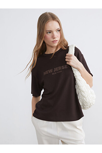 LC Waikiki Καφέ γυναικείο μπλουζάκι με στάμπα New Jersey