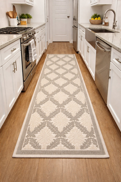 OEMN Cotton pile rug, size 80×200 cm, leaf pattern