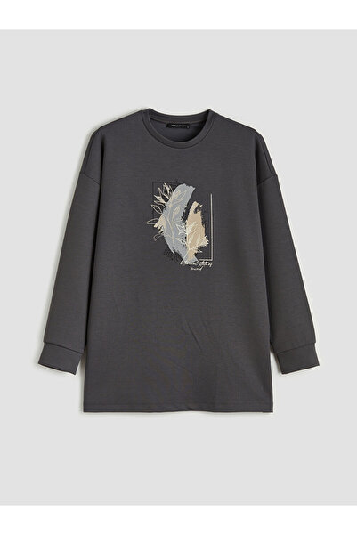 LC Waikiki Tricou de damă oversize gri, moale la atingere