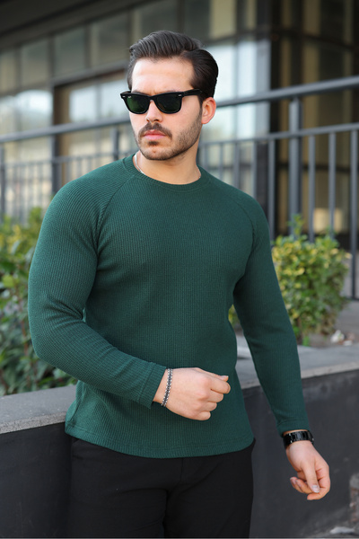 comstar Pulover pentru bărbați Trend basic slim fit guler rotund verde