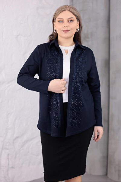 Siyezen Plus Size Stone Embellished Stylish Cardigan