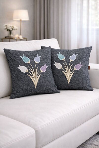 Decomia Home Бродиран комплект от 2 калъфки за възглавници с апликация от лал...