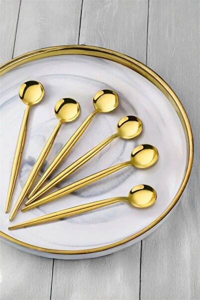 Bayev Lisbon Gold 6-Piece Stylish Dessert Spoon - Stainless Steel Dessert Spo...