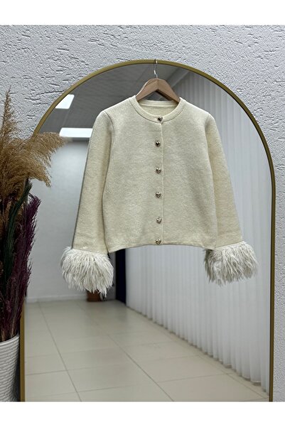 BENAHOLL Aimee Sleeve Fringed Cardigan-Sa07380 Stone