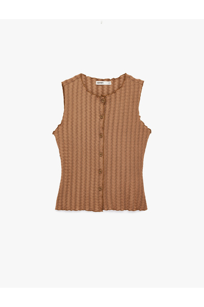 Koton Bürümcük Fabric Slim Fit Button Crew Neck Vest