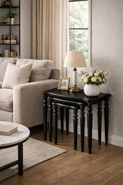 Albero Home Klasik Torna Ayaklı Ahşap Zigon Sehpa Seti