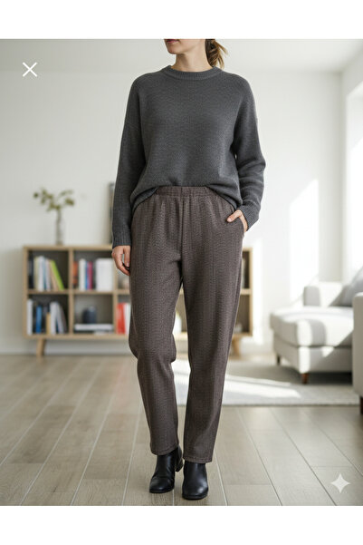 BİLGENS BUTİK Women's Plus Size Winter Beige Trousers