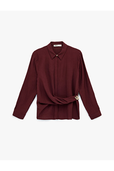 Koton Viscose Asymmetric Shirt Collar Long Sleeve Blouse