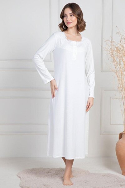 Mecit Pijama Mecit 6106 Ekru Büyük Beden Kadın Gecelik