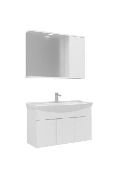 ORKA Banyo Dolabı Purus 100 Cm Asma Banyo Dolabı Takımı (Spot Aynalı)