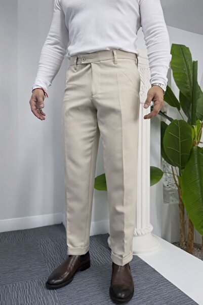 Stylo Men Erkek Bej Duble Paça Kumaş Pantolon