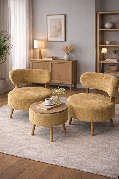 Aylive Mobilya Çay Seti İkili Koltuk Berjer Ve Puf Takımı 3 lü Takım (Balkon,...