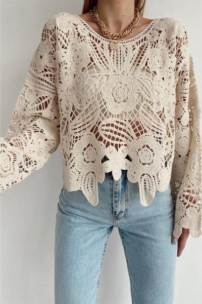 NEWCO Women's Crochet Standard Size Lace Blouse