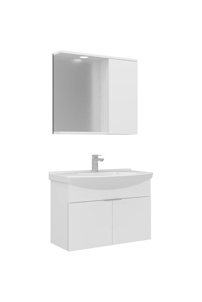 ORKA Banyo Dolabı Purus 80 Cm Asma Banyo Dolabı Takımı (Spot Aynalı)