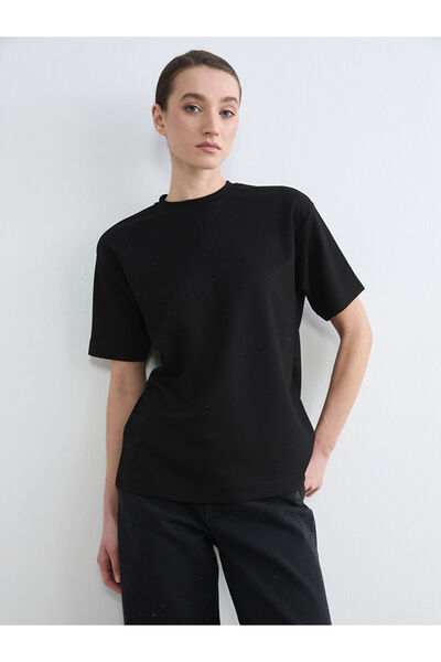 LC Waikiki Rmz Gi̇yi̇m Farkiyla Zero Roba Collar Stone Women's T-Shirt