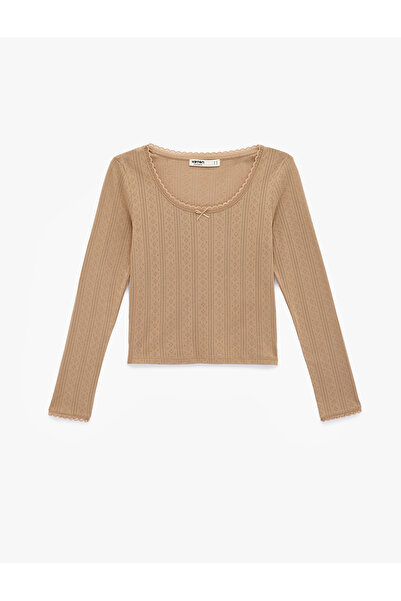 Koton Long Sleeve Crew Neck Cotton Pajama Top