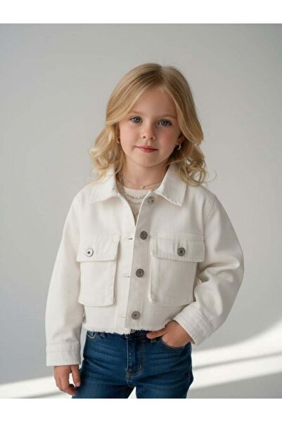 Zekids Jachetă scurtă din denim pentru fete, cu textură moale și buzunare mari