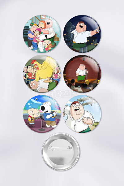 ZipZap Set de insigne tip buton cu ac, ornament pentru geantă Family Guy (6 B...