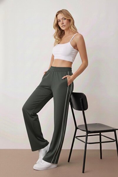 BANEGA Piped Detail Buy Knitted Wide Leg /Wide Leg Sports Sweatpants with Ela...