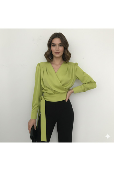 izmoda Saten Yandan Bağlamalı Bluz(Beden Tablosundan Ölçülerinizi Kontrol Ede...