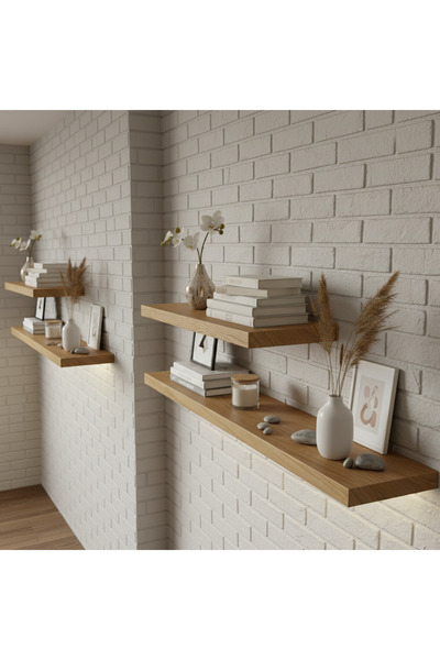 Met house Ahşap masif 2li dekoratif duvar rafı