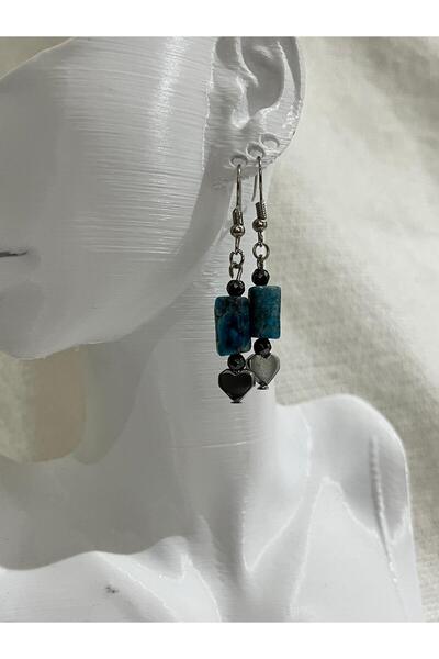 Crystal Coza Natural Apatite Stone and Hematite Heart Earrings, Valentine's Day, Birthday, and Special Day Gift