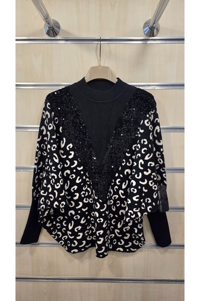 Park Moda Pulover cu model leopard cu detalii cu paiete