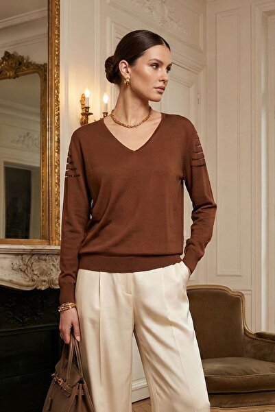 Yağmur Butik Tricotaj cu detalii din tul pe spate și mâneci