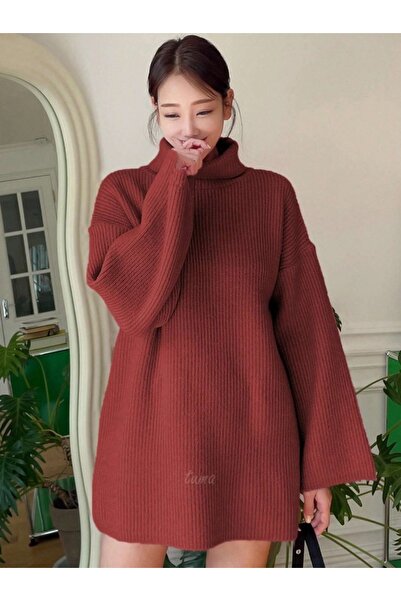 TUMA Women's Turtleneck Off-Shoulder Wide-Cut Knitwear Sweater Tuma8084