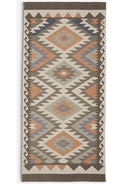 DavidaHome Rug, rectangular, beige / orange / gray, geometric, 65 x 140 cm