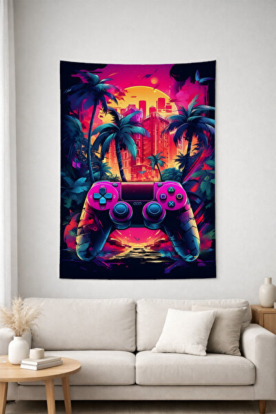 HalıOnline Gamer Konsol Desenli Duvar Örtüsü Duvar Halısı