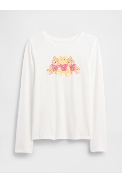 GAP Kız Çocuk Beyaz Grafik Baskılı T-Shirt